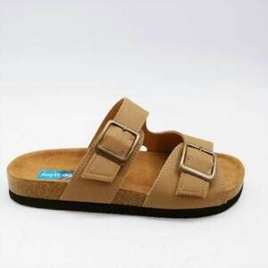 NEW SCOTT DAVID kid's jack suede buckle slide in taupe suede